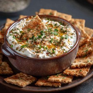 High protein crack dip made with creamy Greek yogurt, shredded cheese, bacon, and green onions served in a bowl.