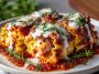 Lasagna rolls filled with ricotta, spinach, and marinara sauce, rolled up and baked with melted cheese on top.