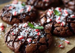 Chocolate peppermint brownie cookies with fudgy centers, crushed peppermint candy topping, and a festive holiday presentation.
