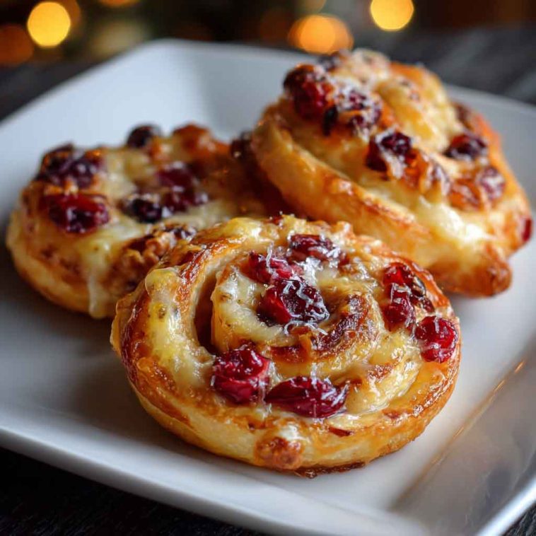Delicious Christmas cranberry pinwheels made with cream cheese, dried cranberries, and fresh herbs rolled in tortillas and sliced into festive spirals.