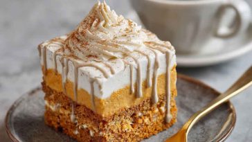 Pumpkin spice latte cake with layers of spiced pumpkin cake, creamy frosting, and a drizzle of espresso glaze.