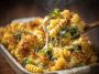 Cheesy broccoli pasta bake, steaming hot