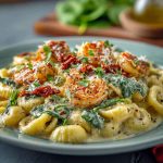 Creamy sun-dried tomato shrimp pasta with tender shrimp, fresh spinach, and bucatini tossed in a rich tomato cream sauce.