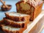 Sourdough discard cinnamon quick bread sliced with visible cinnamon swirl