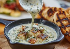 "A creamy homemade blue cheese sauce served in a small bowl, perfect for dipping or drizzling."