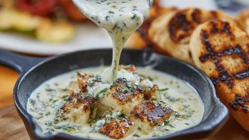 "A creamy homemade blue cheese sauce served in a small bowl, perfect for dipping or drizzling."
