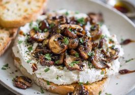 Whipped ricotta topped with balsamic marinated mushrooms, fresh herbs, and a drizzle of olive oil served on crusty bread.