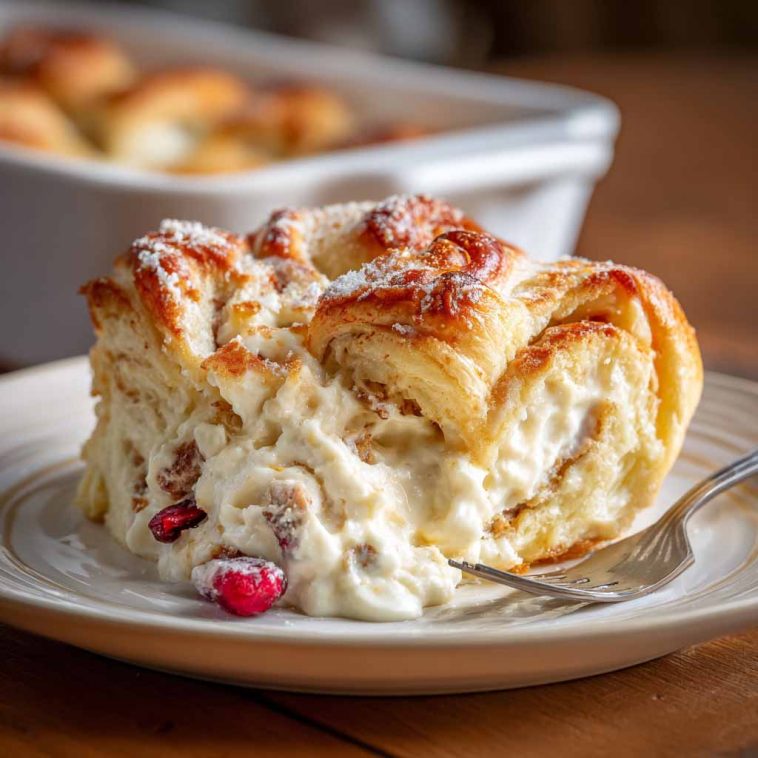 Cheesecake crescent rolls casserole baked golden brown, with creamy cheesecake filling layered between buttery crescent dough.