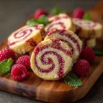 Raspberry swirl cookies with buttery shortbread base, filled with raspberry jam swirls and baked to golden perfection.