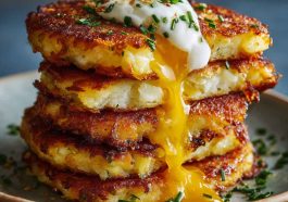 Golden cheesy potato pancakes made with shredded potatoes, melted cheese, and herbs, pan-fried until crispy and served warm.