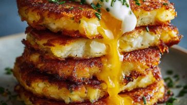Golden cheesy potato pancakes made with shredded potatoes, melted cheese, and herbs, pan-fried until crispy and served warm.