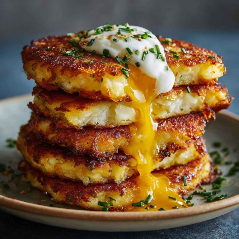 Golden cheesy potato pancakes made with shredded potatoes, melted cheese, and herbs, pan-fried until crispy and served warm.