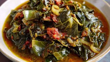 Gumbo collard greens simmered with smoked sausage, onions, peppers, and spices in a savory Southern-style broth.