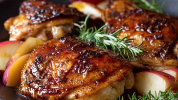 Sticky apple cider chicken served with golden crisp topping, sweet-savory glaze, and cozy fall flavors.