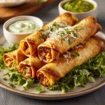 Crunchy oven-baked chicken taquitos filled with shredded chicken, melted cheese, and golden crispy tortillas.