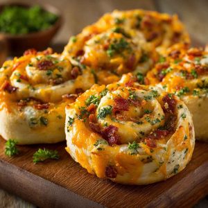 “Cheddar bacon ranch pinwheels sliced into bite-sized spirals, filled with creamy ranch, melted cheddar, and crispy bacon.”