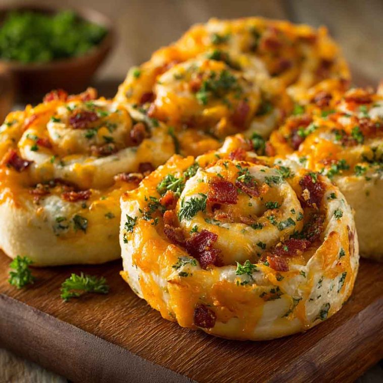 “Cheddar bacon ranch pinwheels sliced into bite-sized spirals, filled with creamy ranch, melted cheddar, and crispy bacon.”