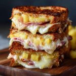 Stacked grilled cheese with ham