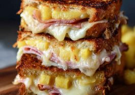 Stacked grilled cheese with ham