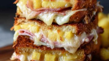 Stacked grilled cheese with ham