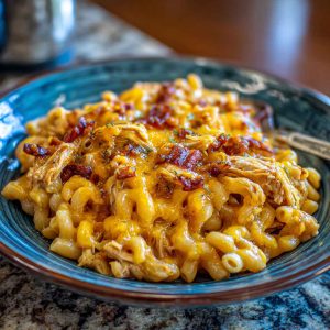 Cheesy pasta with chicken and bacon