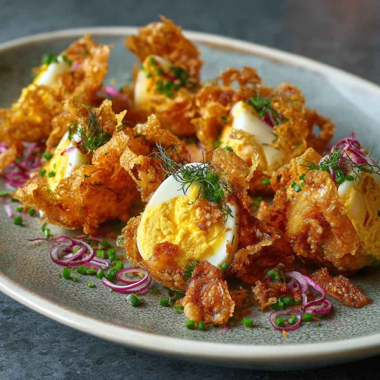 "A fresh crispy egg salad served in a bowl with crunchy lettuce, creamy dressing, and golden toasted bread on the side."