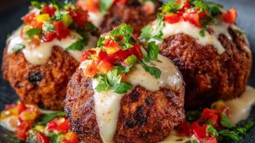 "Spicy Mexican meatballs served with rich tomato sauce, garnished with cilantro and lime wedges."