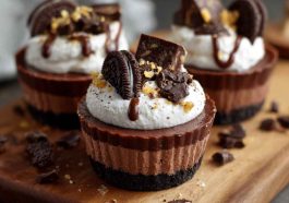 Oreo chocolate mousse cups layered with crushed Oreos, creamy chocolate mousse, and whipped topping in a glass.