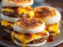 “Golden McGriddle muffins with layers of fluffy pancake, savory sausage, and melted cheese, served warm.”