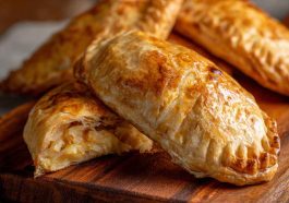 “Golden, flaky cheese and onion pasties fresh from the oven, filled with melted cheese and caramelized onions.”