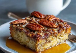 "Golden keto pecan squares with a buttery crust, crunchy pecans, and sugar-free caramel glaze."