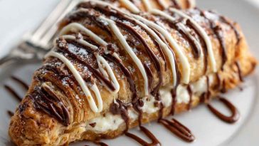 Easy chocolate cream cheese Danish with flaky pastry layers, rich chocolate filling, and creamy cheese center.