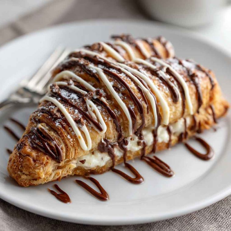 Easy chocolate cream cheese Danish with flaky pastry layers, rich chocolate filling, and creamy cheese center.