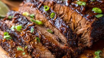 Slow-cooked beef brisket sliced and served with rich gravy.