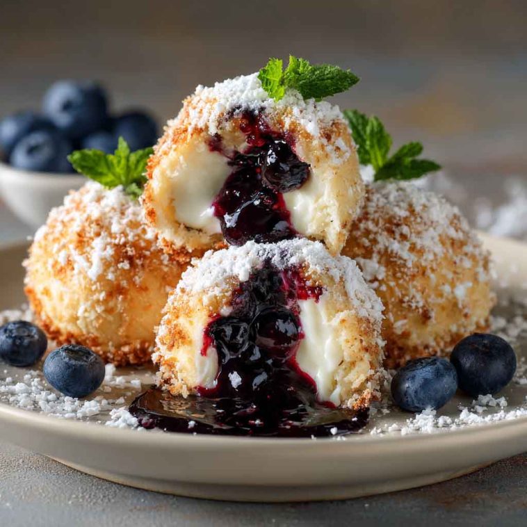 Golden blueberry pie bombs filled with sweet blueberry filling, topped with sugar glaze, perfect dessert bites.