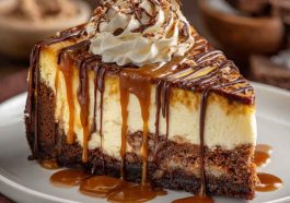 "Decadent caramel brownie cheesecake with fudgy brownie base, creamy cheesecake layer, and rich caramel drizzle."
