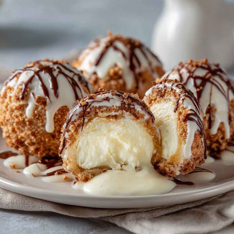 Delicious Italian cream bombs dusted with powdered sugar, filled with rich cream, and served on a rustic wooden board with espresso.
