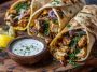 Garlic chicken shawarma served in warm pita bread, filled with marinated grilled chicken, garlic sauce, fresh vegetables, and herbs, drizzled with tahini.