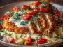 Cheesecake Factory crusted chicken Romano copycat served on a plate, featuring golden Parmesan-crusted chicken breast with pasta and marinara sauce.