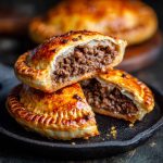 Golden meat pie, flaky crust, delicious
