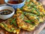Korean scallion pancakes (pajeon) served with dipping sauce
