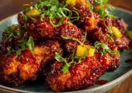 Crispy pineapple cowboy candy chicken wings glazed with sweet pineapple and spicy candied jalapeños.