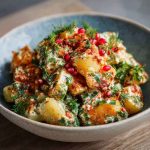Fresh Turkish potato salad with tender potatoes, parsley, red onions, olive oil, and lemon dressing served as a light Mediterranean side dish.