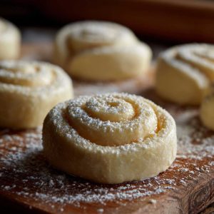 Freshly baked lemon rolls drizzled with sweet glaze, arranged on a plate with lemon slices.