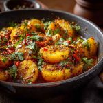 Dopiazeh Aloo Persian potato curry with golden potatoes, caramelized onions, and aromatic spices.