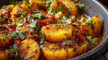 Dopiazeh Aloo Persian potato curry with golden potatoes, caramelized onions, and aromatic spices.