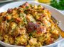 Baked chicken and stuffing casserole with a creamy texture and golden top.