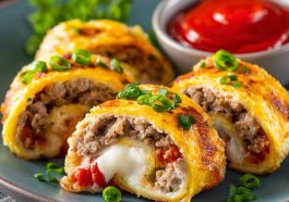 Low-carb keto roll-ups filled with cheese, deli meat, and fresh vegetables, sliced into bite-sized pieces.