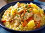 Pineapple chicken and rice cooked in one pan with a sweet and savory glaze.
