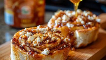 Crispy feta rolls drizzled with chili honey, garnished with herbs and served warm.